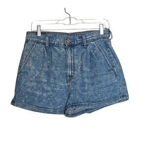 American Eagle Mom Jean Shorts Rolled Cuff Sz 8 Pleat Front